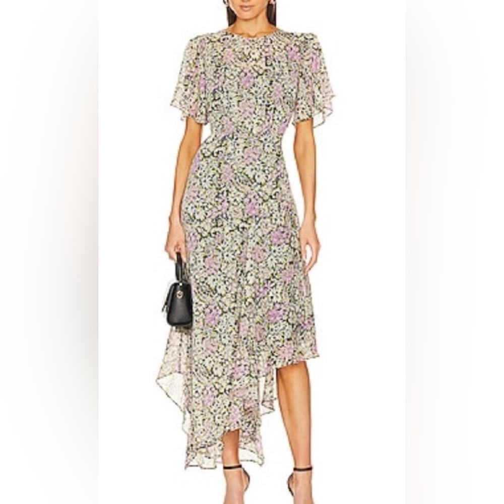 ASTR THE LABEL Flutter Sleeve Maxi Dress in Black Daisy Floral Size Large